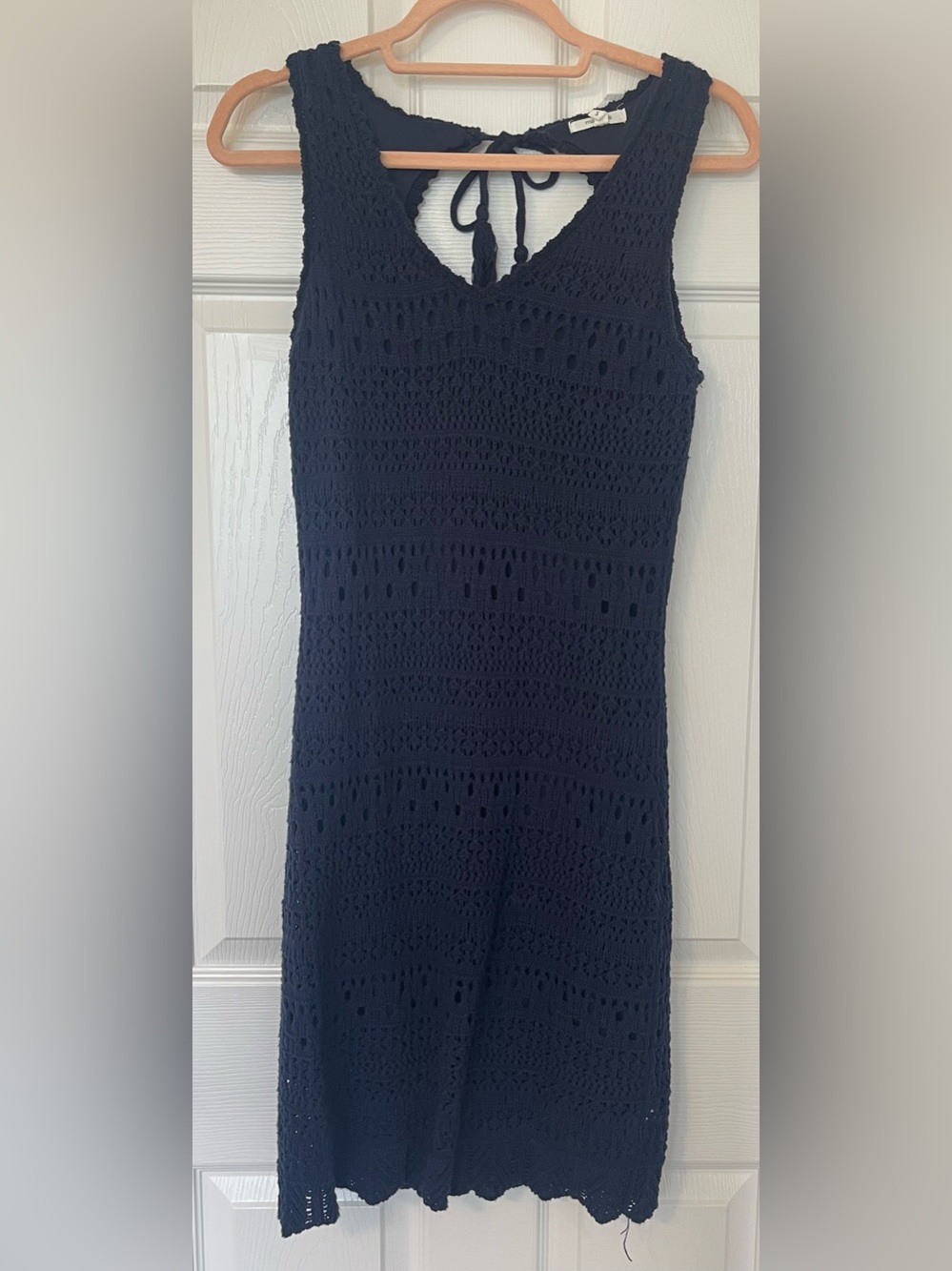 Maurices Navy Crochet V-Neck Tie-Back Tank Dress